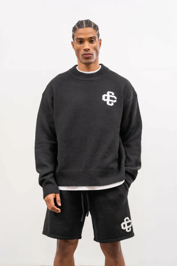 The Couture Club Twinsets-Fluffy Knit Emblem Shorts