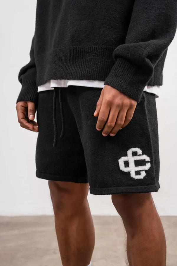 The Couture Club Twinsets-Fluffy Knit Emblem Shorts