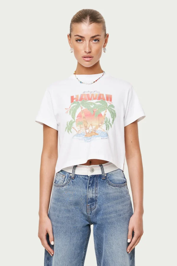The Couture Club T-Shirts-Hawaiian Print Cropped T-Shirt