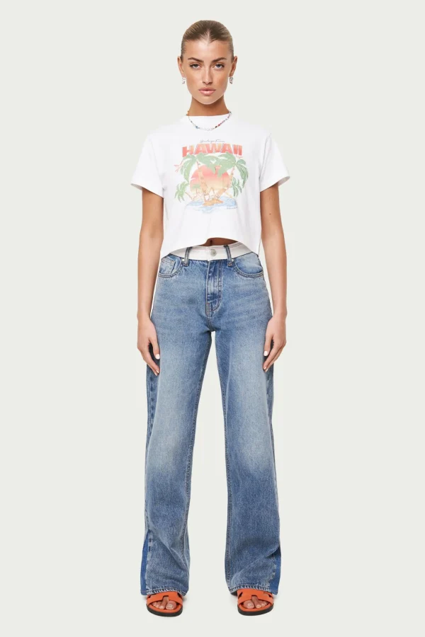 The Couture Club T-Shirts-Hawaiian Print Cropped T-Shirt