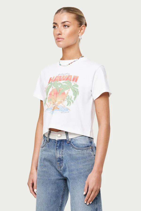 The Couture Club T-Shirts-Hawaiian Print Cropped T-Shirt