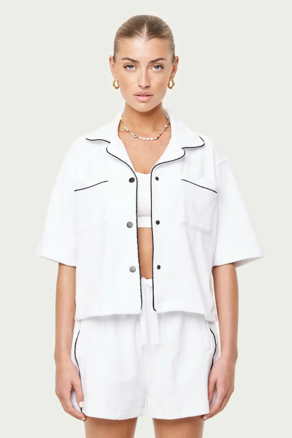 The Couture Club Tops-Heavyweight Towelled Resort Shirt- White