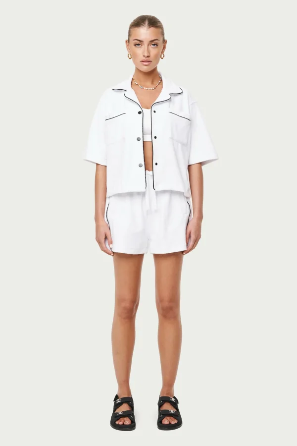 The Couture Club Tops-Heavyweight Towelled Resort Shirt- White