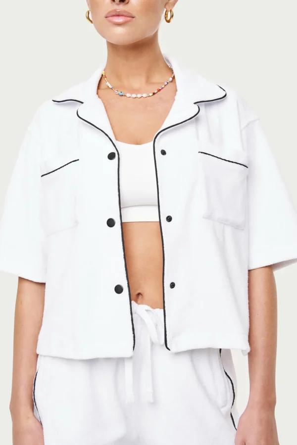 The Couture Club Tops-Heavyweight Towelled Resort Shirt- White
