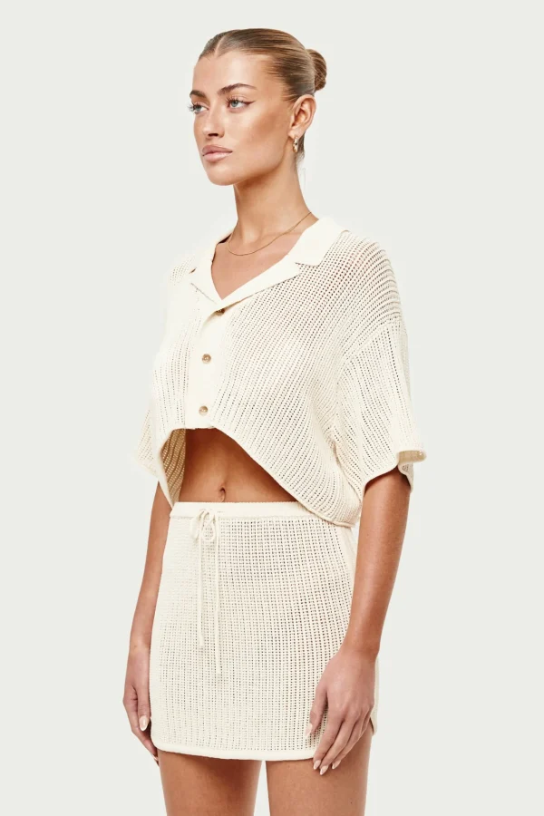 The Couture Club Co-Ords & Sets-Knitted Cropped Resort Shirt