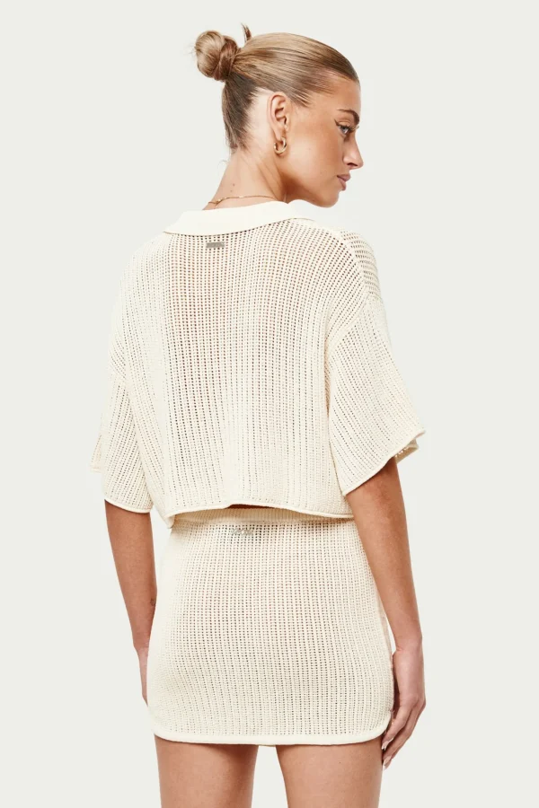 The Couture Club Co-Ords & Sets-Knitted Cropped Resort Shirt