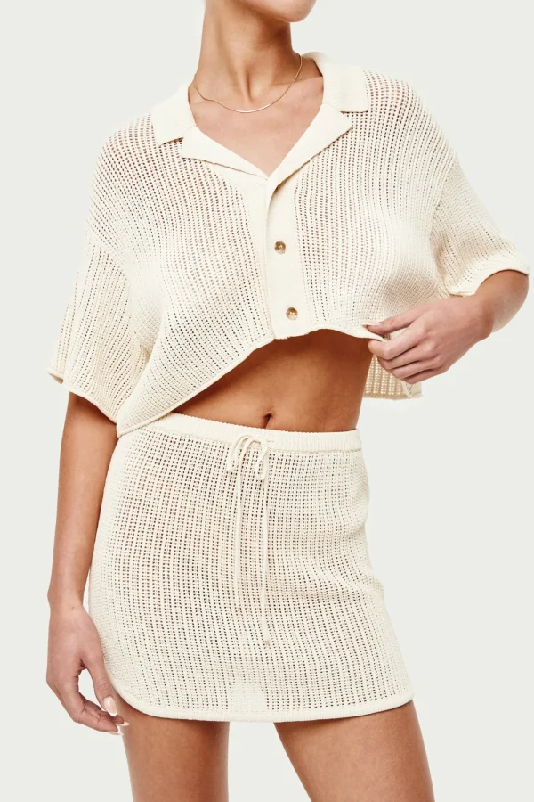 The Couture Club Co-Ords & Sets-Knitted Cropped Resort Shirt