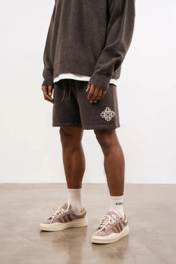 The Couture Club Twinsets-Lightweight Fluffy Knit Emblem Shorts