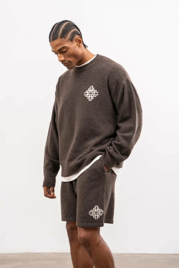 The Couture Club Twinsets-Lightweight Fluffy Knit Emblem Shorts