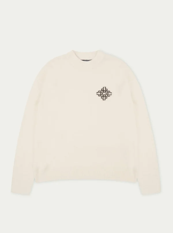 The Couture Club Twinsets-Lightweight Fluffy Knit Emblem Crew