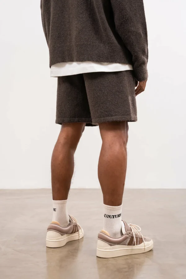 The Couture Club Twinsets-Lightweight Fluffy Knit Emblem Shorts