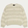 The Couture Club Sweatshirts-Lightweight Stripe Emblem Oversized Knit Jumper