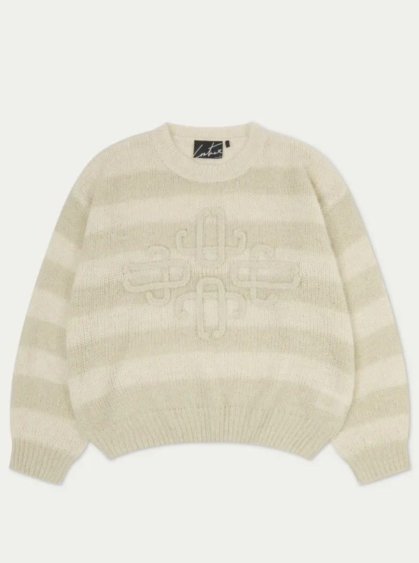 The Couture Club Sweatshirts-Lightweight Stripe Emblem Oversized Knit Jumper