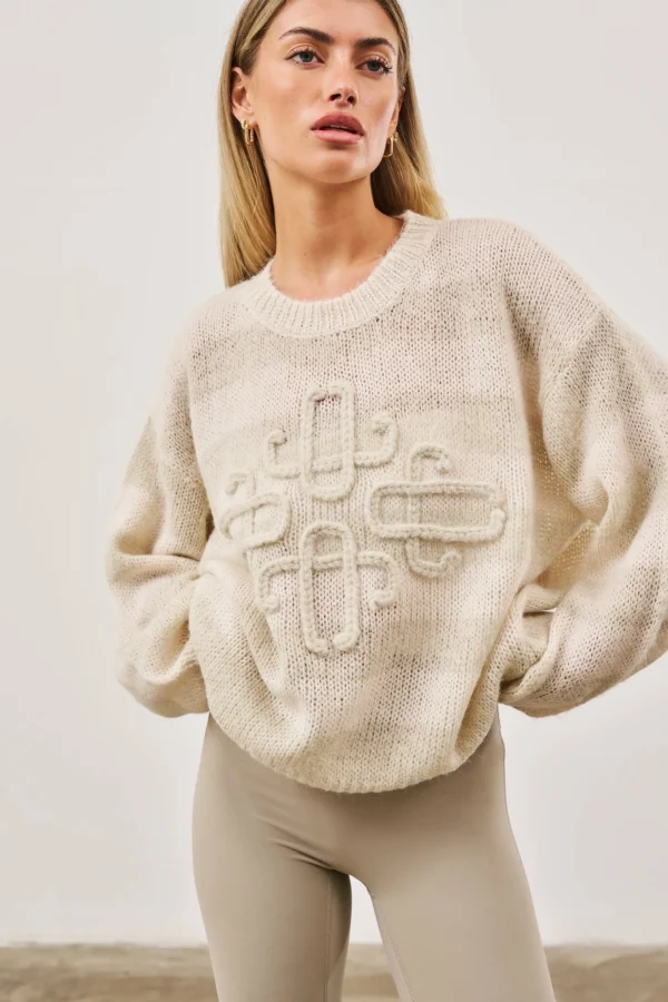 The Couture Club Sweatshirts-Lightweight Stripe Emblem Oversized Knit Jumper