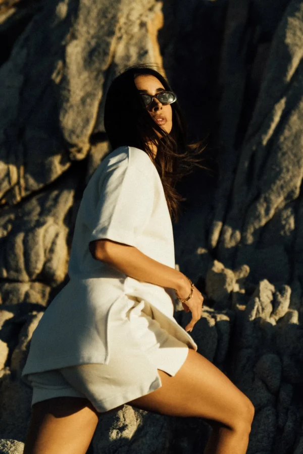 The Couture Club Shorts-Minimal Emblem Boyfriend Shorts