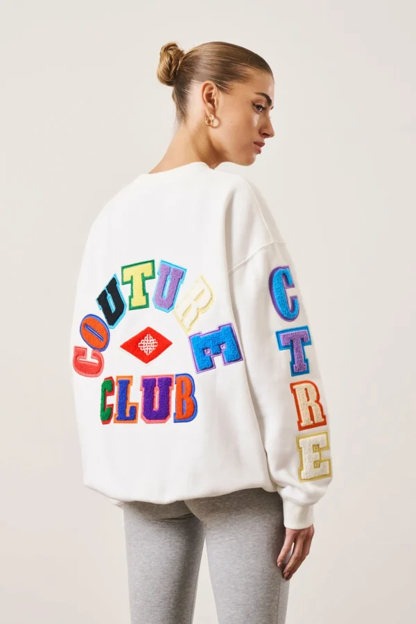The Couture Club Sweatshirts-Multibadged Chenille Relaxed Sweatshirt