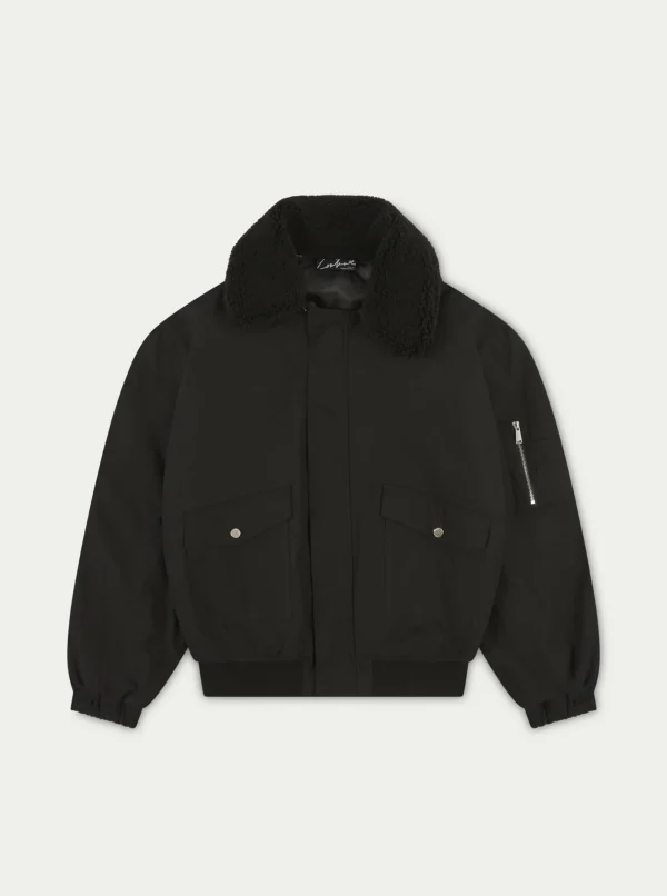 The Couture Club Coats & Jackets-Oversized Borg Detail Bomber Jacket