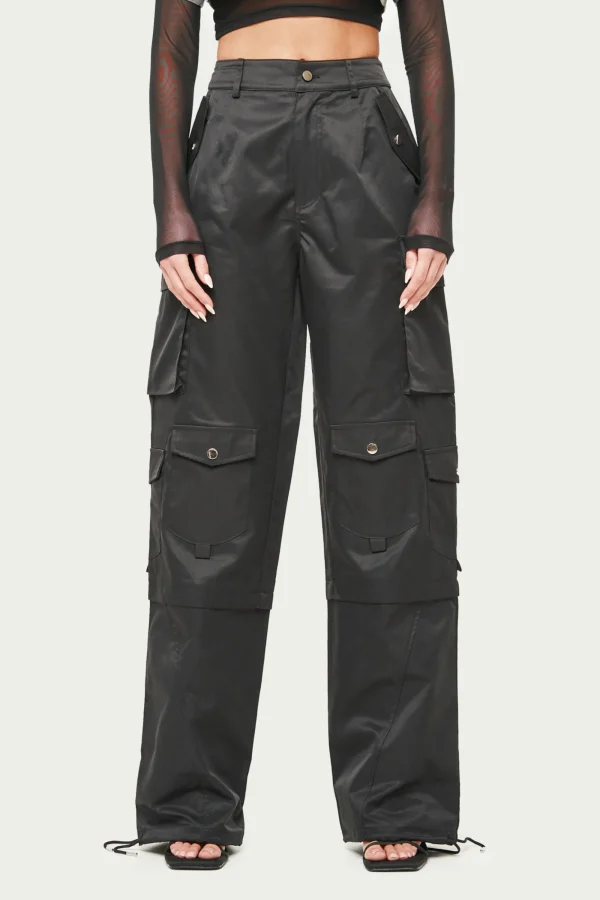 The Couture Club Bottoms-Oversized Tie Hem Cargo Pants
