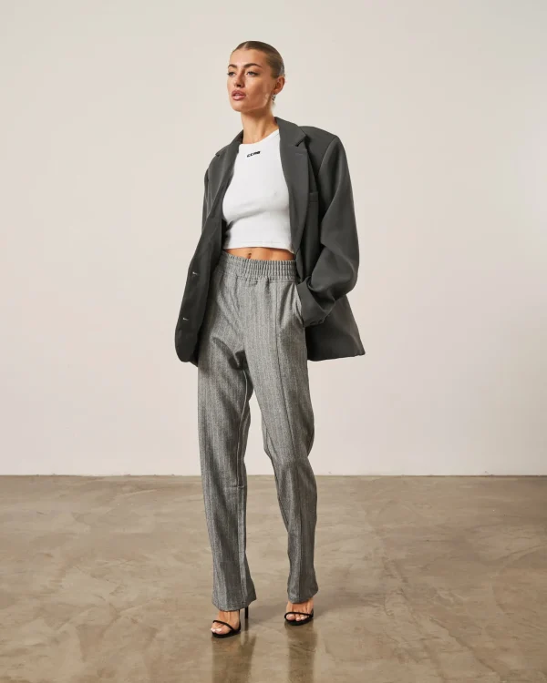 The Couture Club Bottoms-Pinstripe Smart Zip Hem Tailored Trouser
