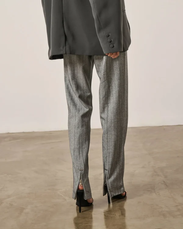 The Couture Club Bottoms-Pinstripe Smart Zip Hem Tailored Trouser