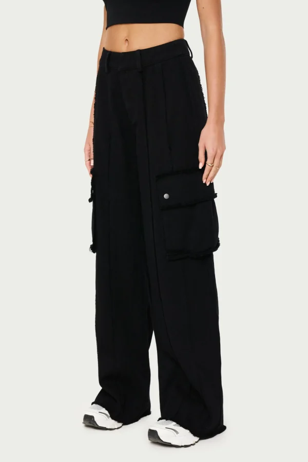 The Couture Club Bottoms-Raw Seam Detail Wide Leg Cargo