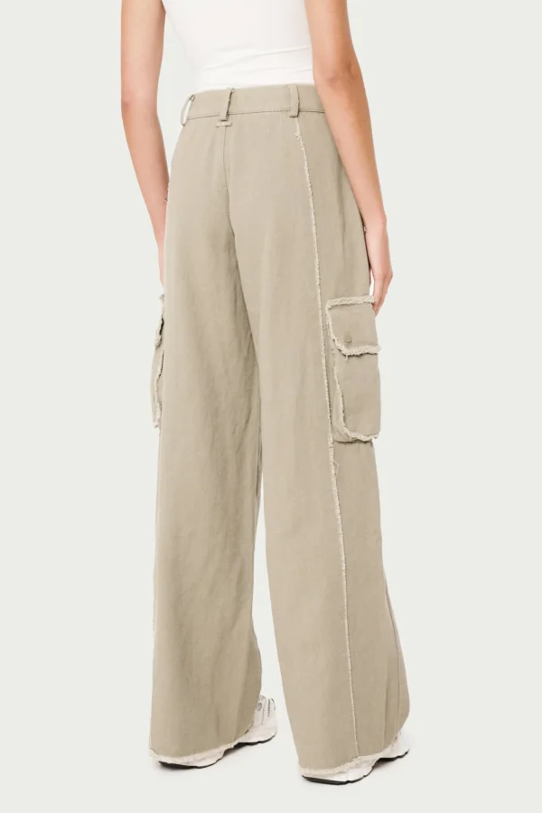 The Couture Club Bottoms-Raw Seam Detail Wide Leg Cargo
