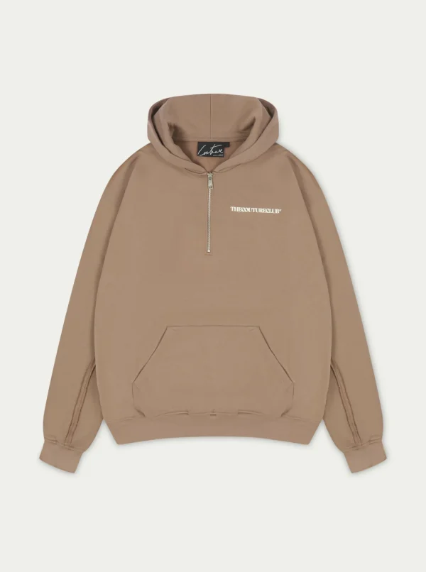 The Couture Club Twinsets-Raw Seam Quarter Zip Hoodie