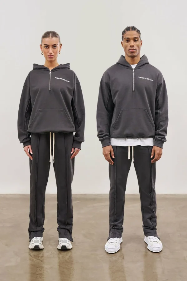 The Couture Club Twinsets-Raw Seam Quarter Zip Hoodie