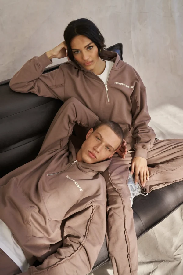 The Couture Club Twinsets-Raw Seam Quarter Zip Hoodie