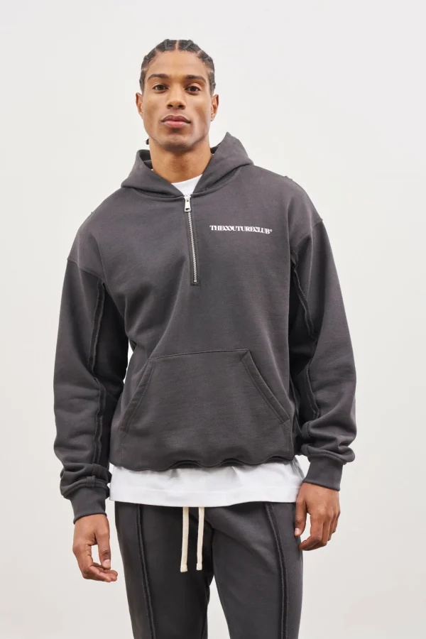 The Couture Club Twinsets-Raw Seam Quarter Zip Hoodie