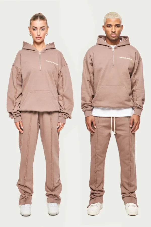 The Couture Club Twinsets-Raw Seam Quarter Zip Hoodie