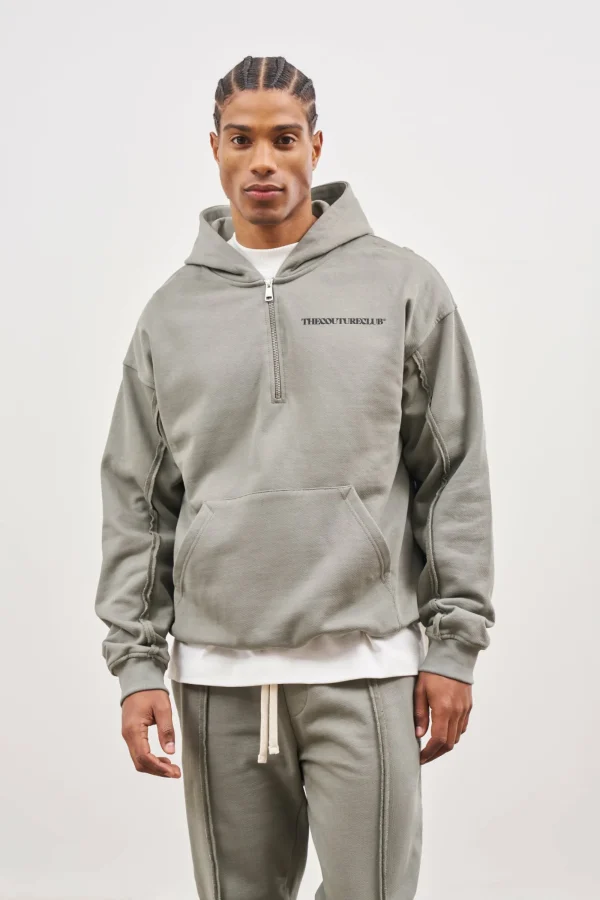 The Couture Club Twinsets-Raw Seam Quarter Zip Hoodie