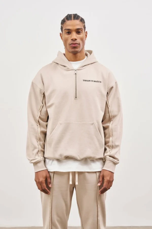 The Couture Club Twinsets-Raw Seam Quarter Zip Hoodie