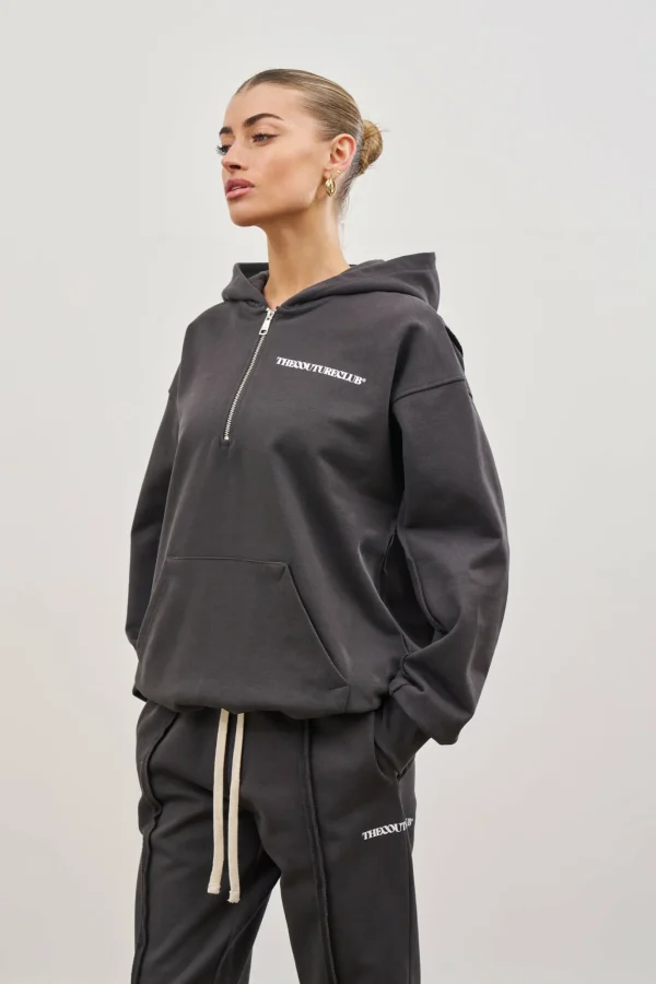 The Couture Club Twinsets-Raw Seam Quarter Zip Hoodie