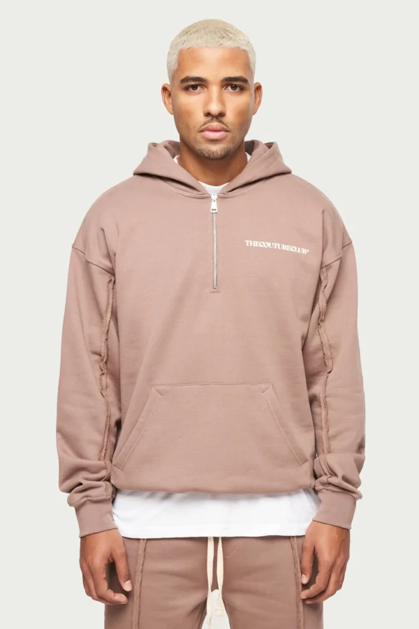 The Couture Club Twinsets-Raw Seam Quarter Zip Hoodie