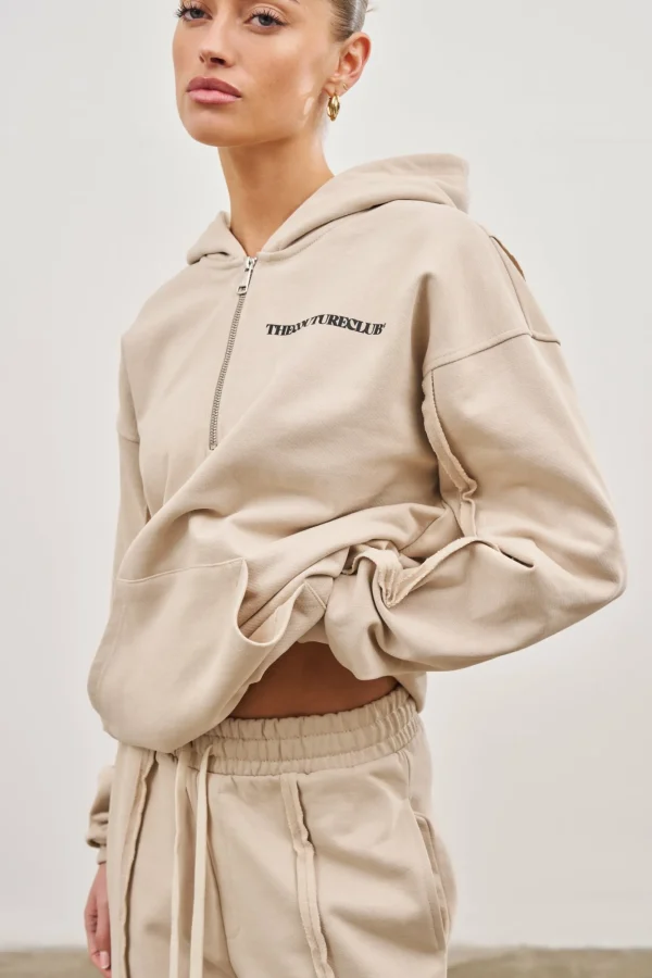 The Couture Club Twinsets-Raw Seam Quarter Zip Hoodie