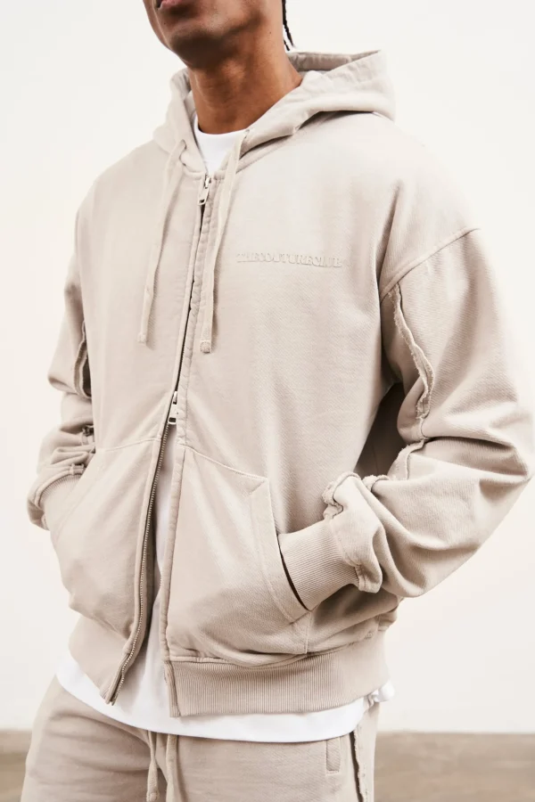 The Couture Club Twinsets-Raw Seam Zip Through Hoodie