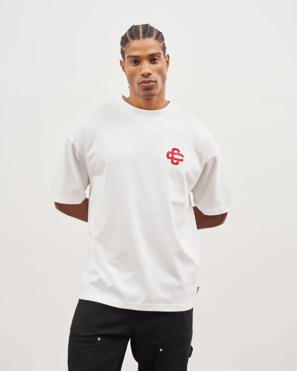 The Couture Club T-Shirts-Red Cracked Print Emblem Relaxed T-Shirt