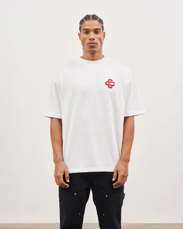 The Couture Club T-Shirts-Red Cracked Print Emblem Relaxed T-Shirt