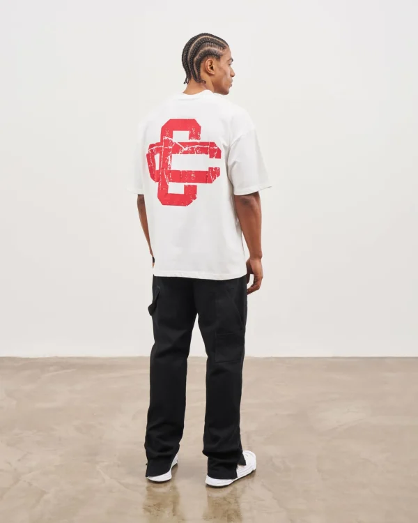 The Couture Club T-Shirts-Red Cracked Print Emblem Relaxed T-Shirt