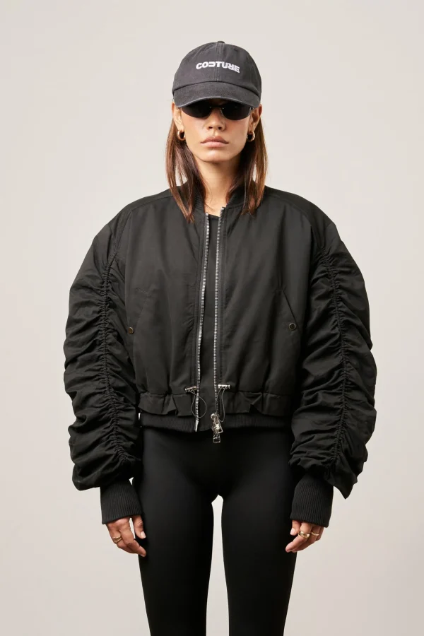 The Couture Club Coats & Jackets-Ruched Detail Peached Bomber Jacket
