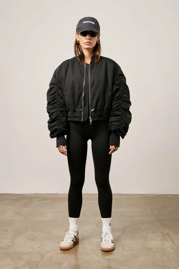 The Couture Club Coats & Jackets-Ruched Detail Peached Bomber Jacket