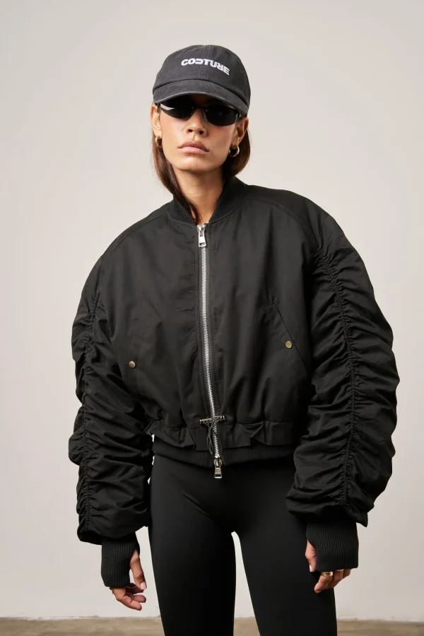 The Couture Club Coats & Jackets-Ruched Detail Peached Bomber Jacket