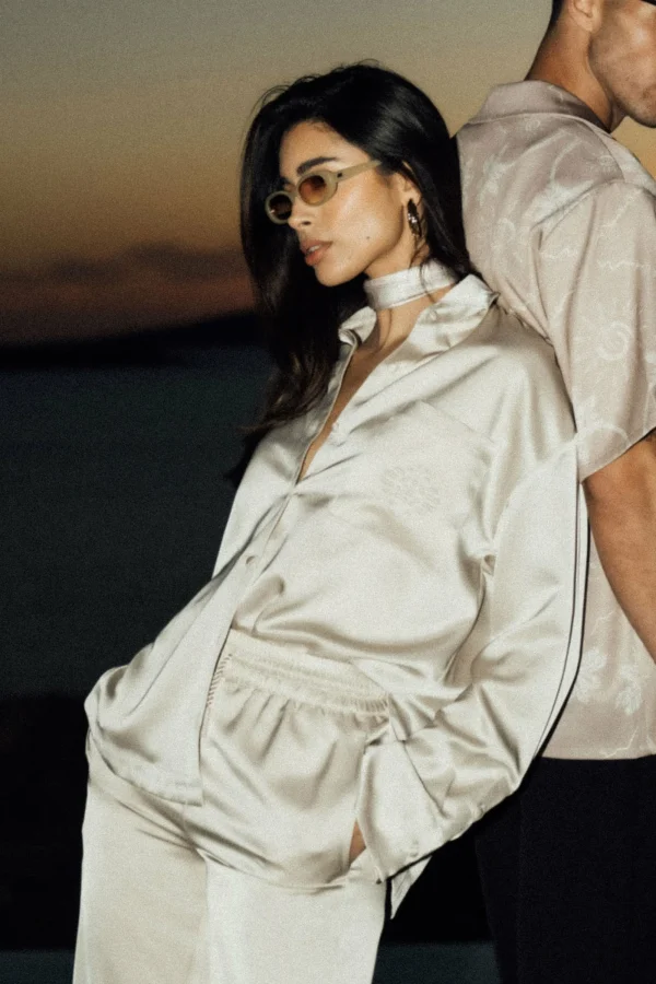 The Couture Club Co-Ords & Sets-Satin Emblem Shirt