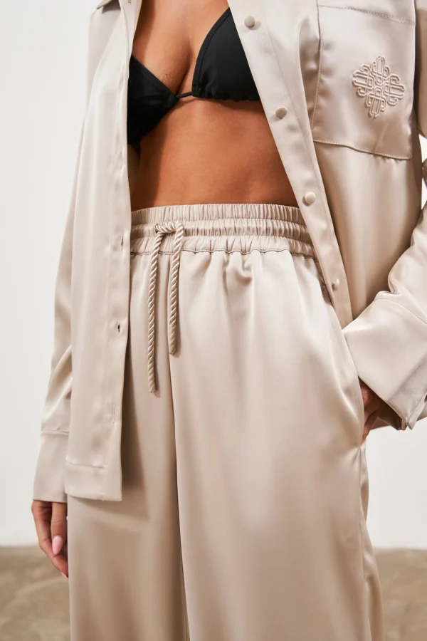 The Couture Club Co-Ords & Sets-Satin Emblem Trousers