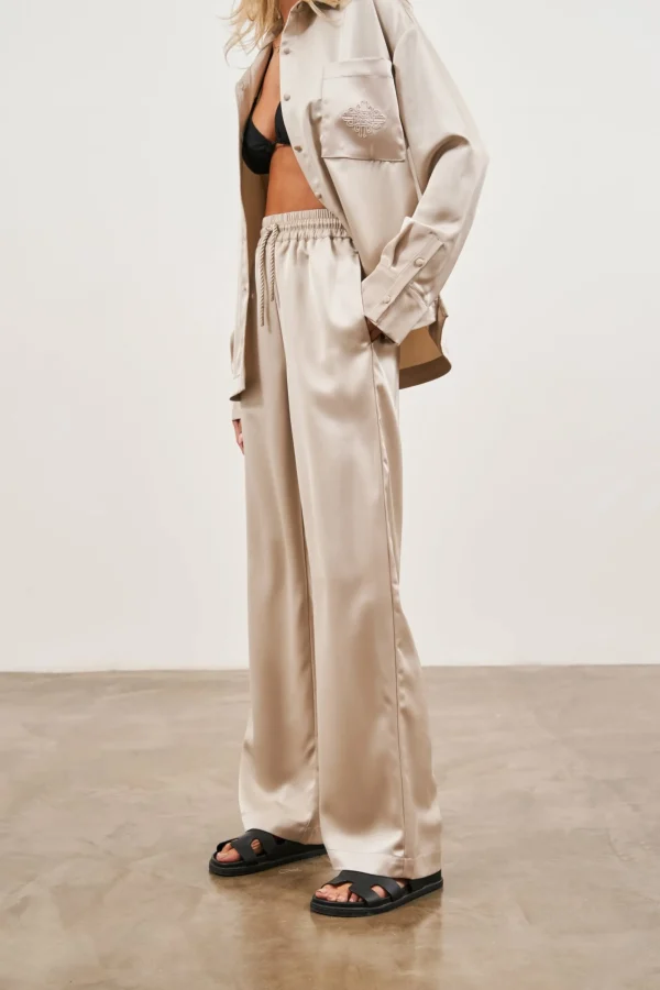 The Couture Club Co-Ords & Sets-Satin Emblem Trousers