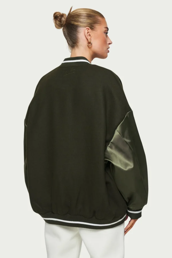 The Couture Club Coats & Jackets-Satin Sleeve Oversized Varsity Jacket
