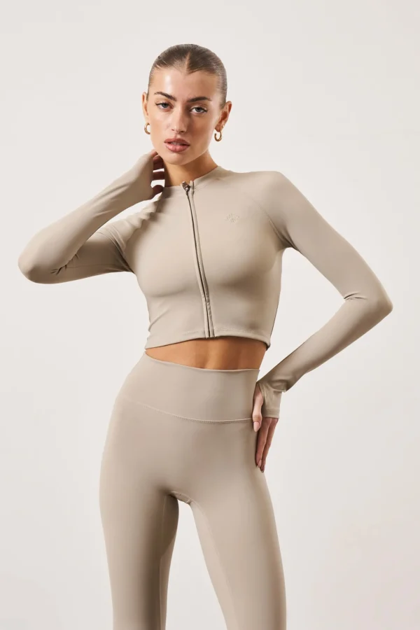 The Couture Club Tops-Sculpting Emblem Zip Through Top