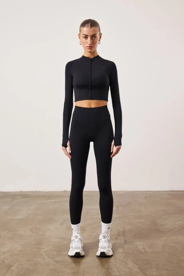 The Couture Club Tops-Sculpting Emblem Zip Through Top
