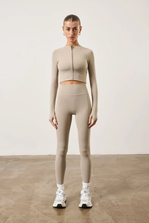 The Couture Club Tops-Sculpting Emblem Zip Through Top